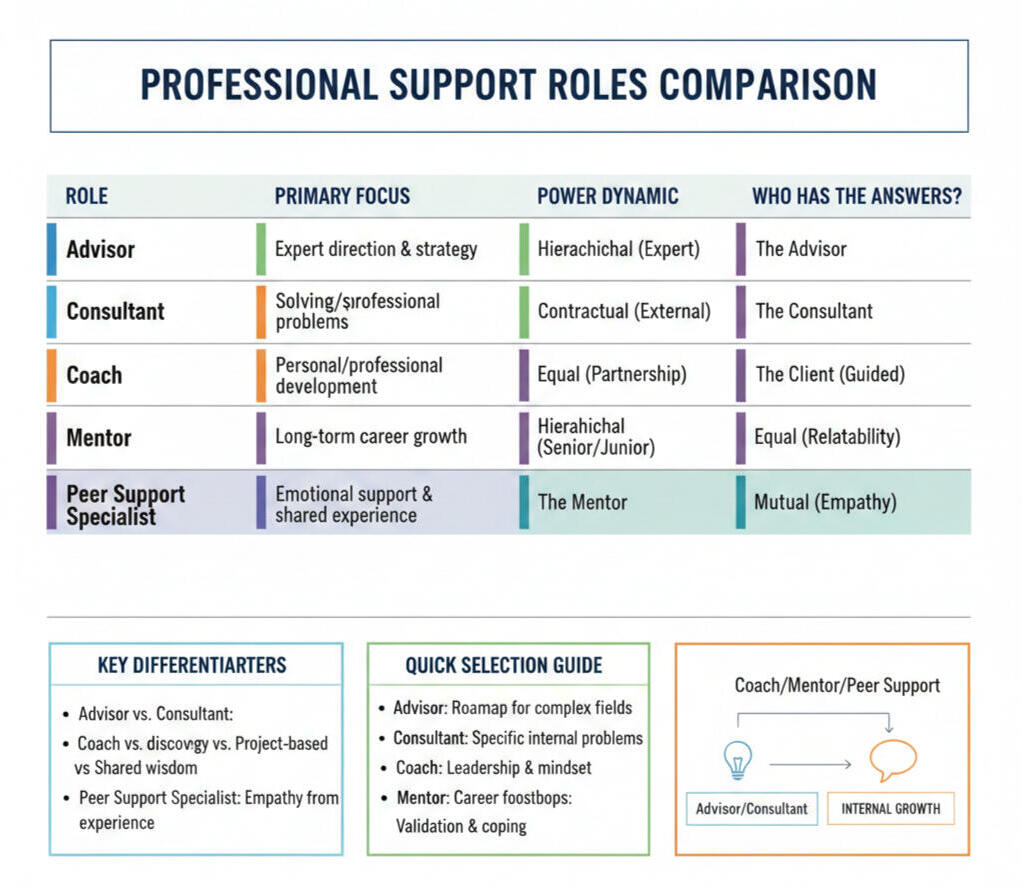 ROLES COMPARED Advisors, Consultants, Coaches, Mentors, Peer Support Specialists